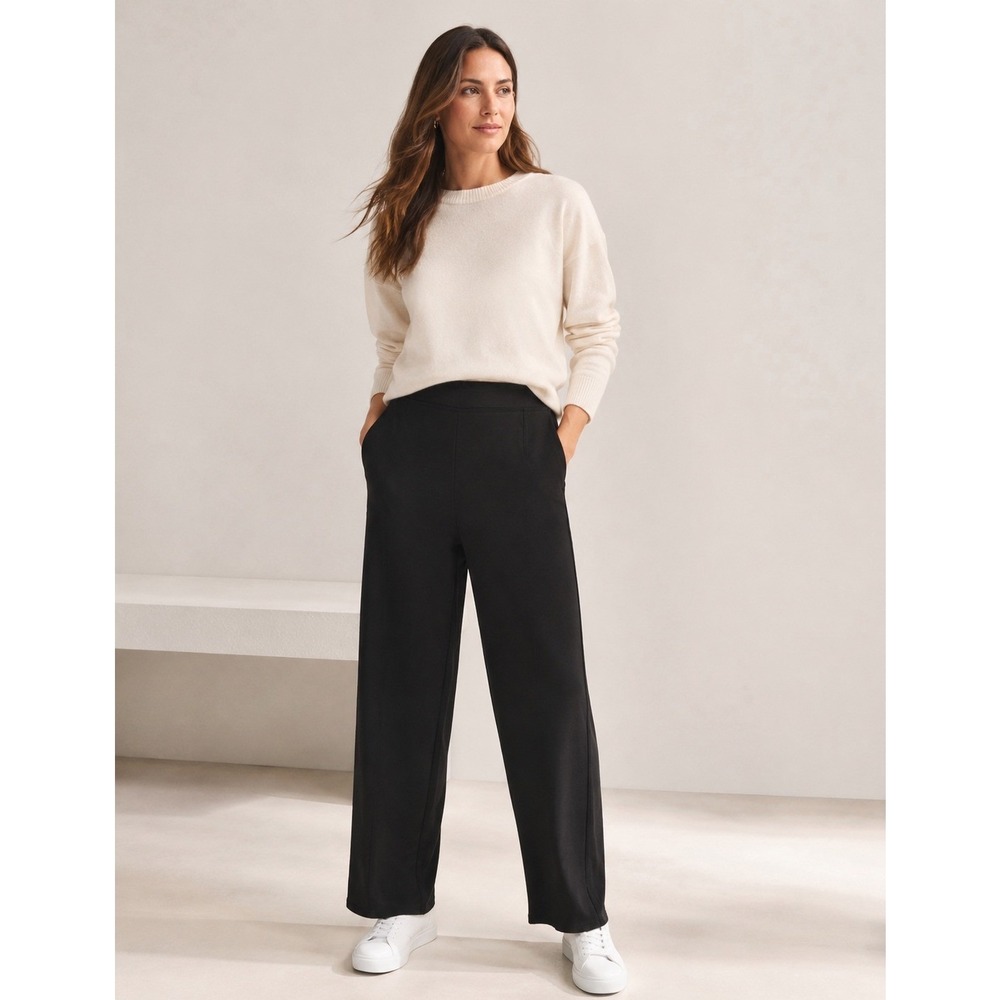 Lisa Bayne Wide Leg Ponte Pants Womens Medium Black Excellent Stretch Trousers